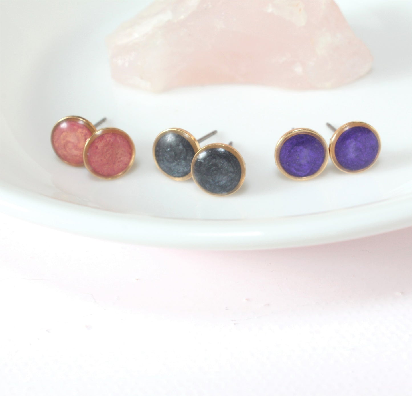 Custom Set | 11 Colors | Small Gold Colorful Modern Minimalist Studs | Everyday Earring | Layering Accent | Hypoallergenic Titanium
