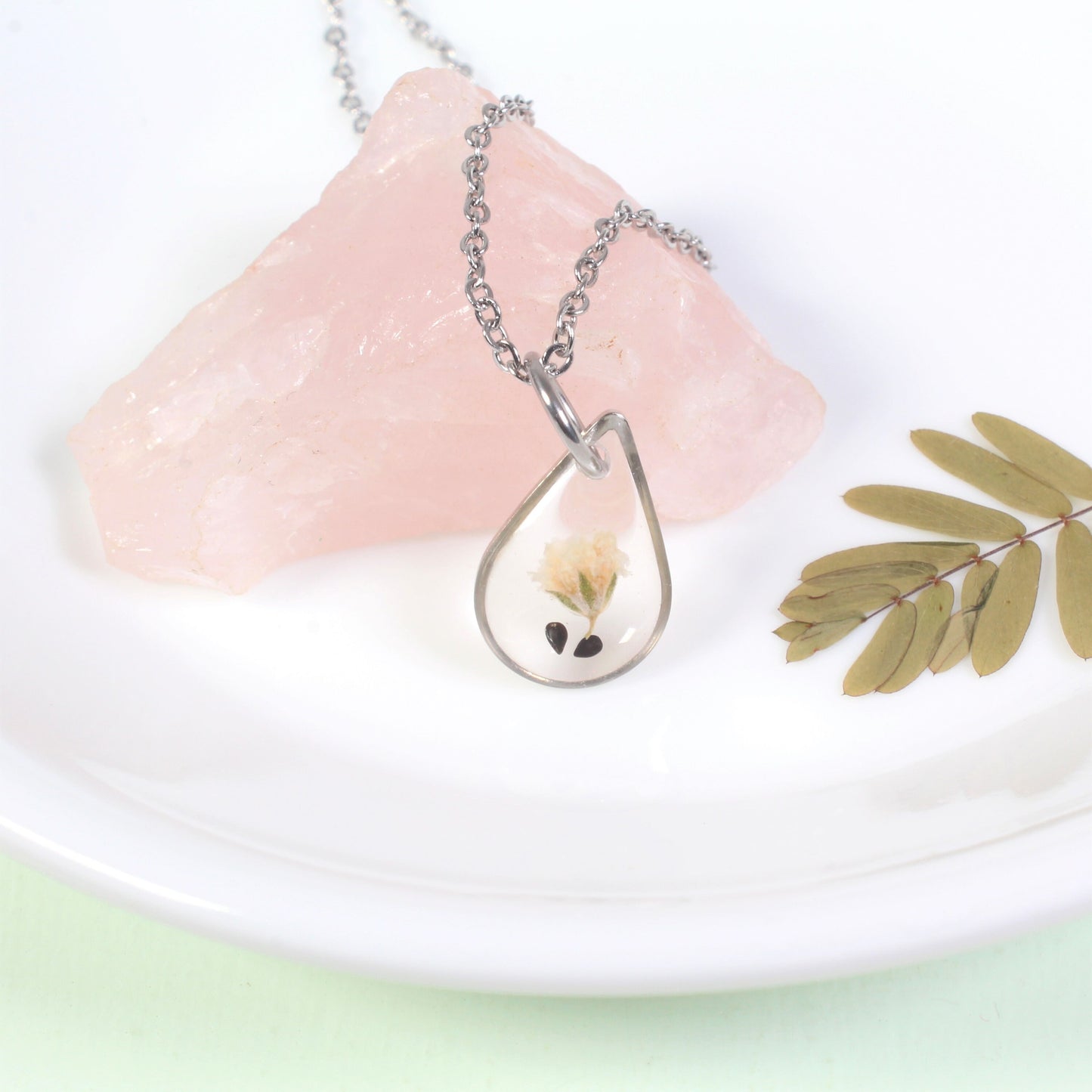 Miscarriage necklace, forget-me-not seed, real baby's breath forget me not seed, small pressed flower pendant, loss grief bereavement gift