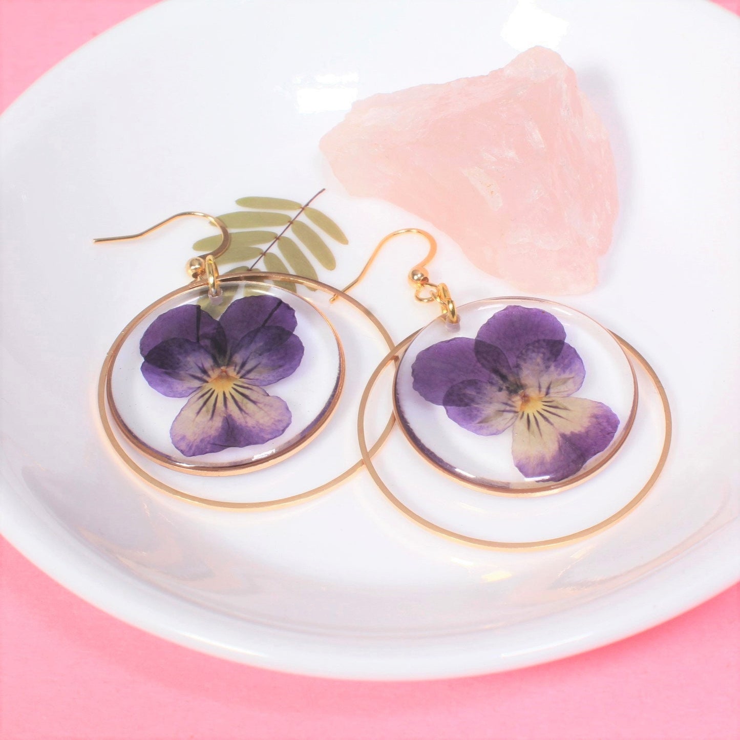 Pressed Flower Dangle Earrings, Large Violet Earrings, Real Purple Pansy Viola, Resin, Handmade Jewelry, February Birth Flower, Dried Flower