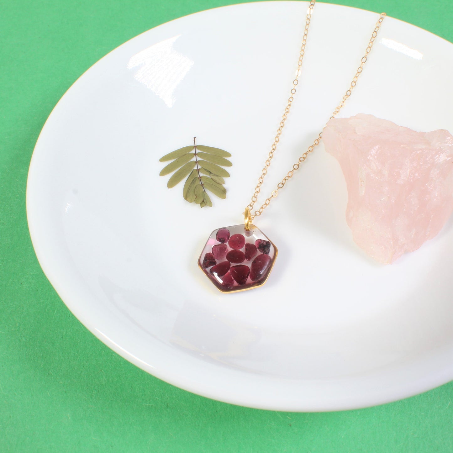Garnet necklace, small red gemstone jewelry, January birthstone necklace, resin crystal pendant, handmade red garnet jewelry, scarlet, boho