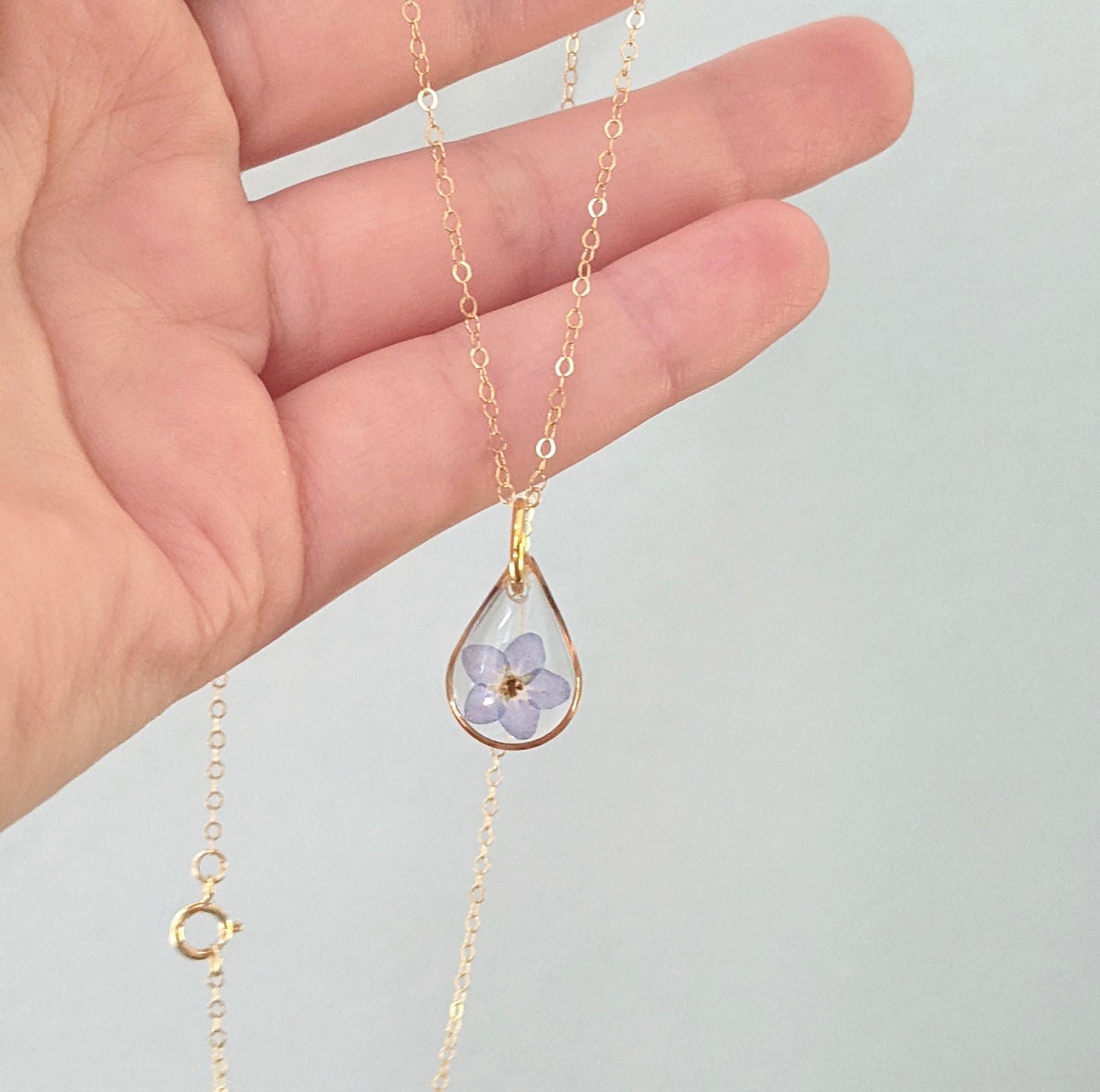 Small, Dainty, Real Pressed Forget-me-not Flower Necklaces