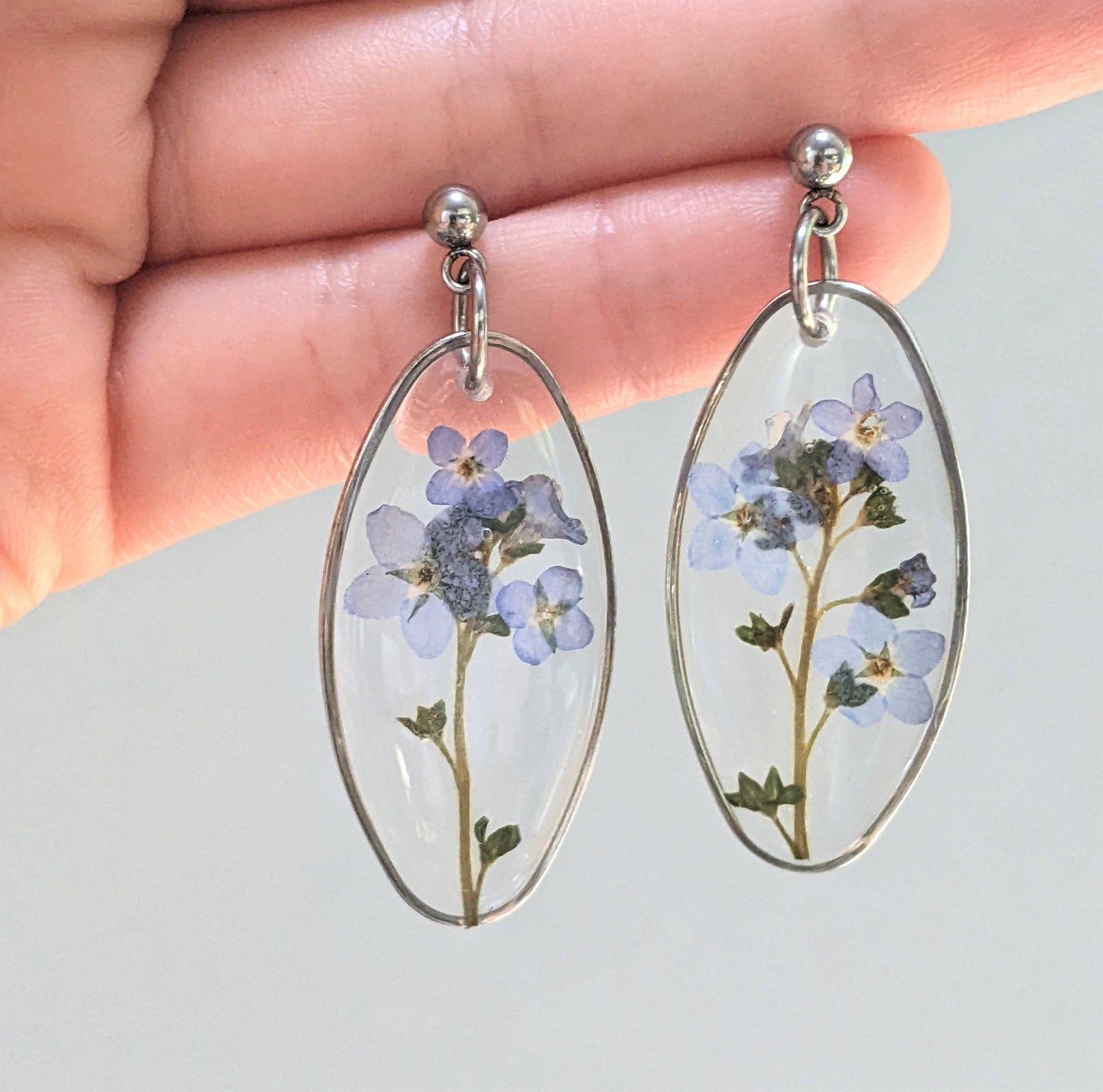 Oval Forget-me-not dangle Earrings