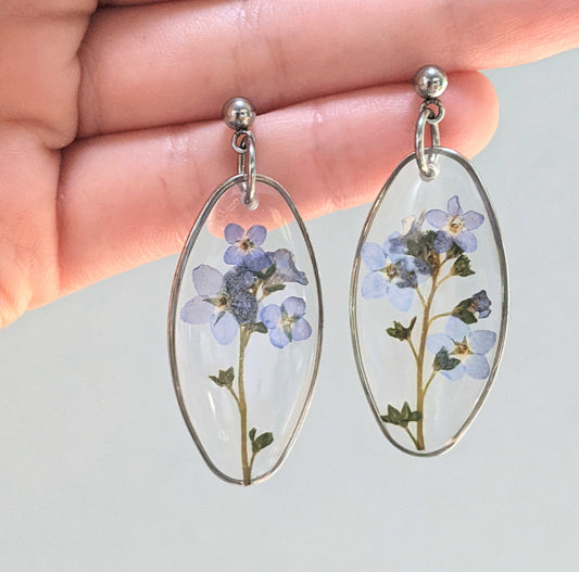 Oval Forget-me-not dangle Earrings