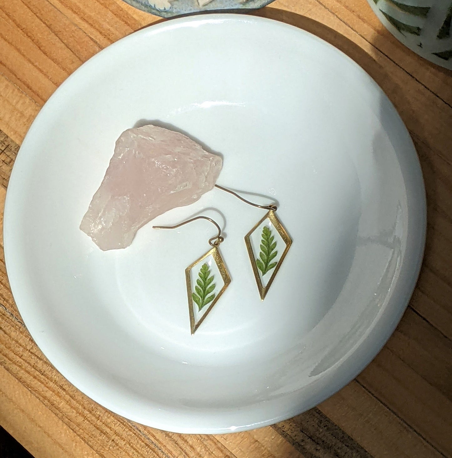 Fern earrings, little leaf jewelry, green plants, resin earrings, dainty, pressed flower earrings, handmade, small dangles, nature, forest