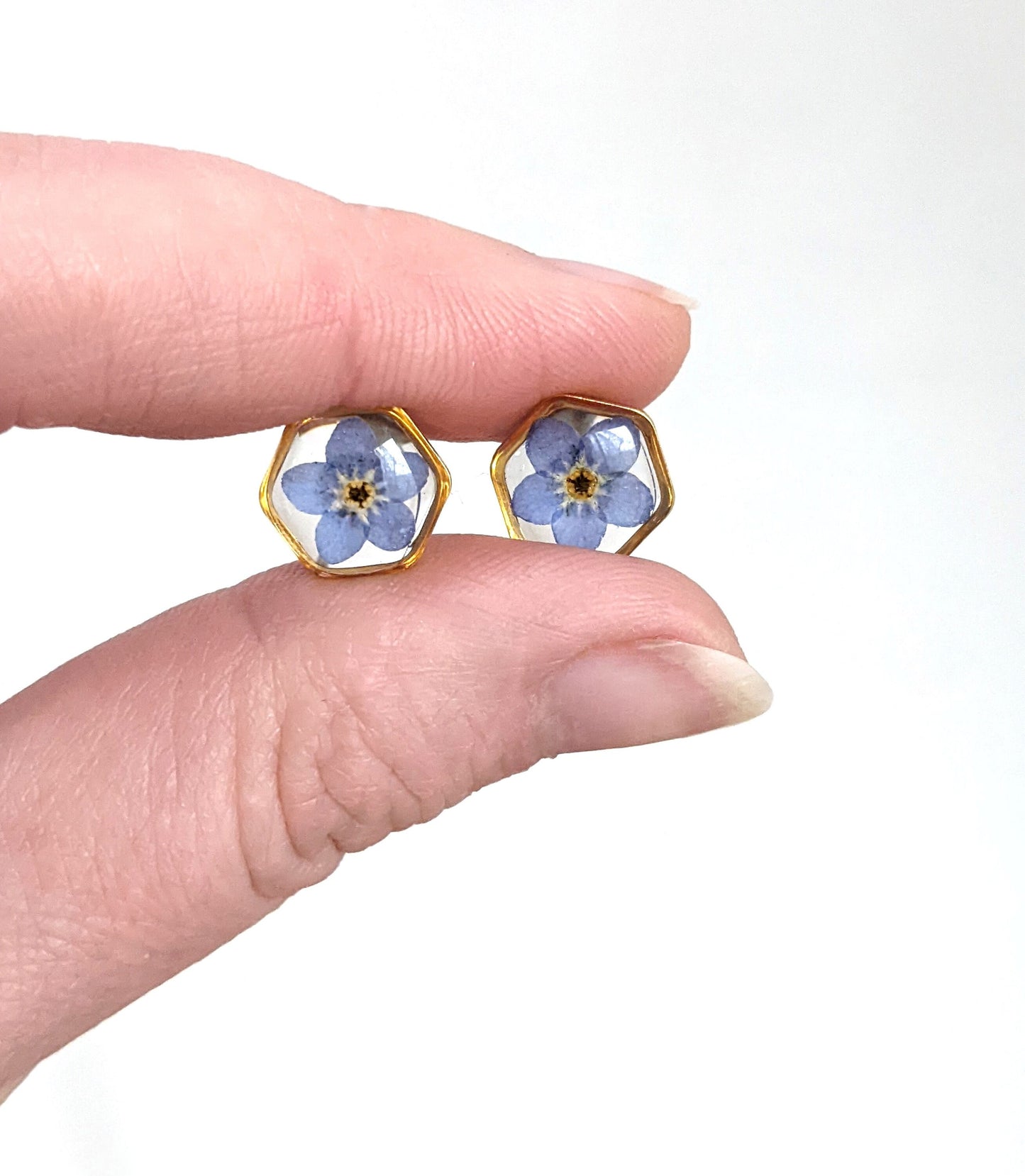 Pressed flower jewelry set, real blue forget-me-not necklaces, studs, dangles, Mother's Day gift, Anniversary gift, resin, forget me not