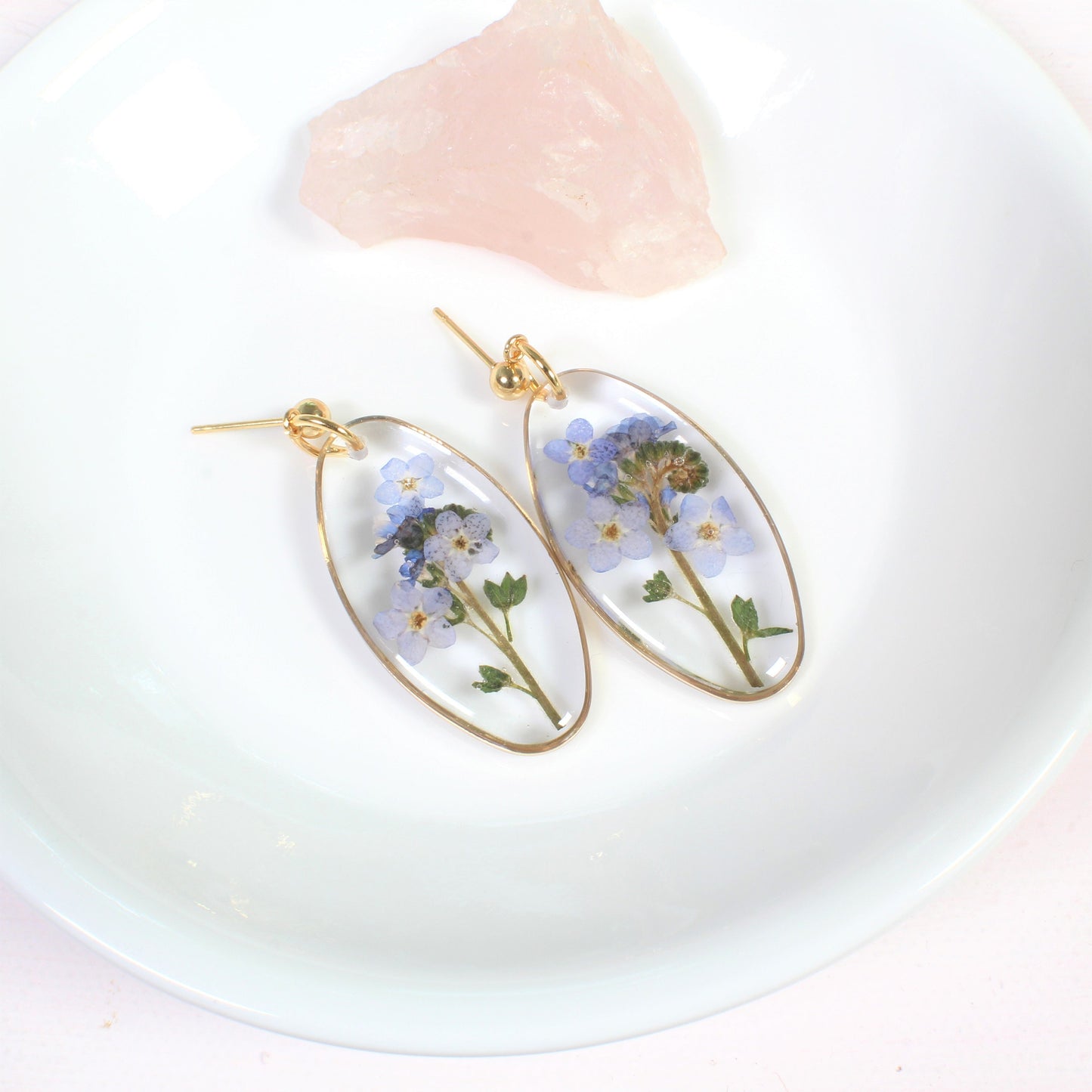 Oval Forget-me-not dangle Earrings
