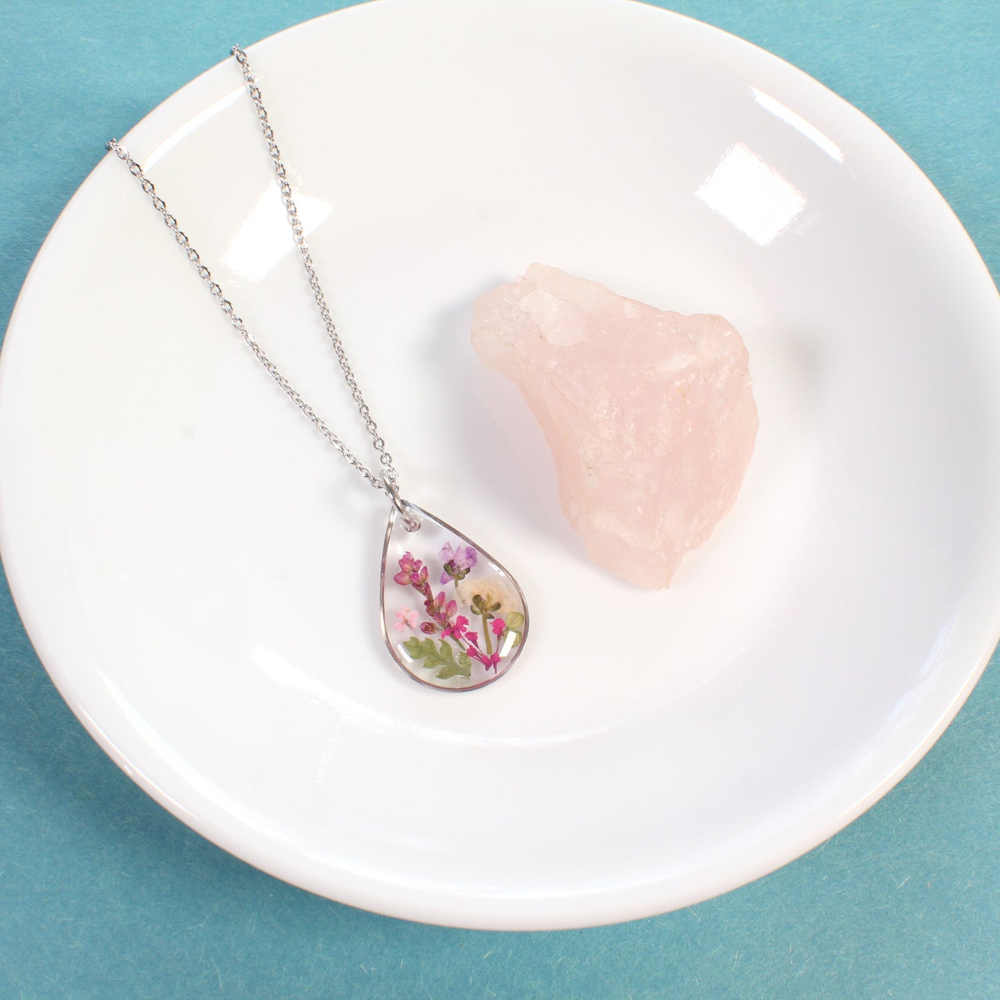 Small Pressed Flower Wildflower Teardrop Necklace