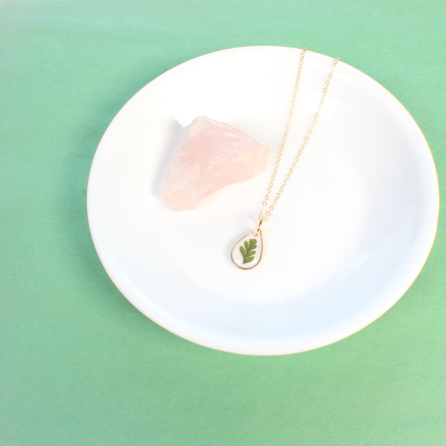 Green fern leaf pendant necklace, small dainty handmade resin jewelry, deep dark emerald, nature lover gift, minimalist, plant, botanical