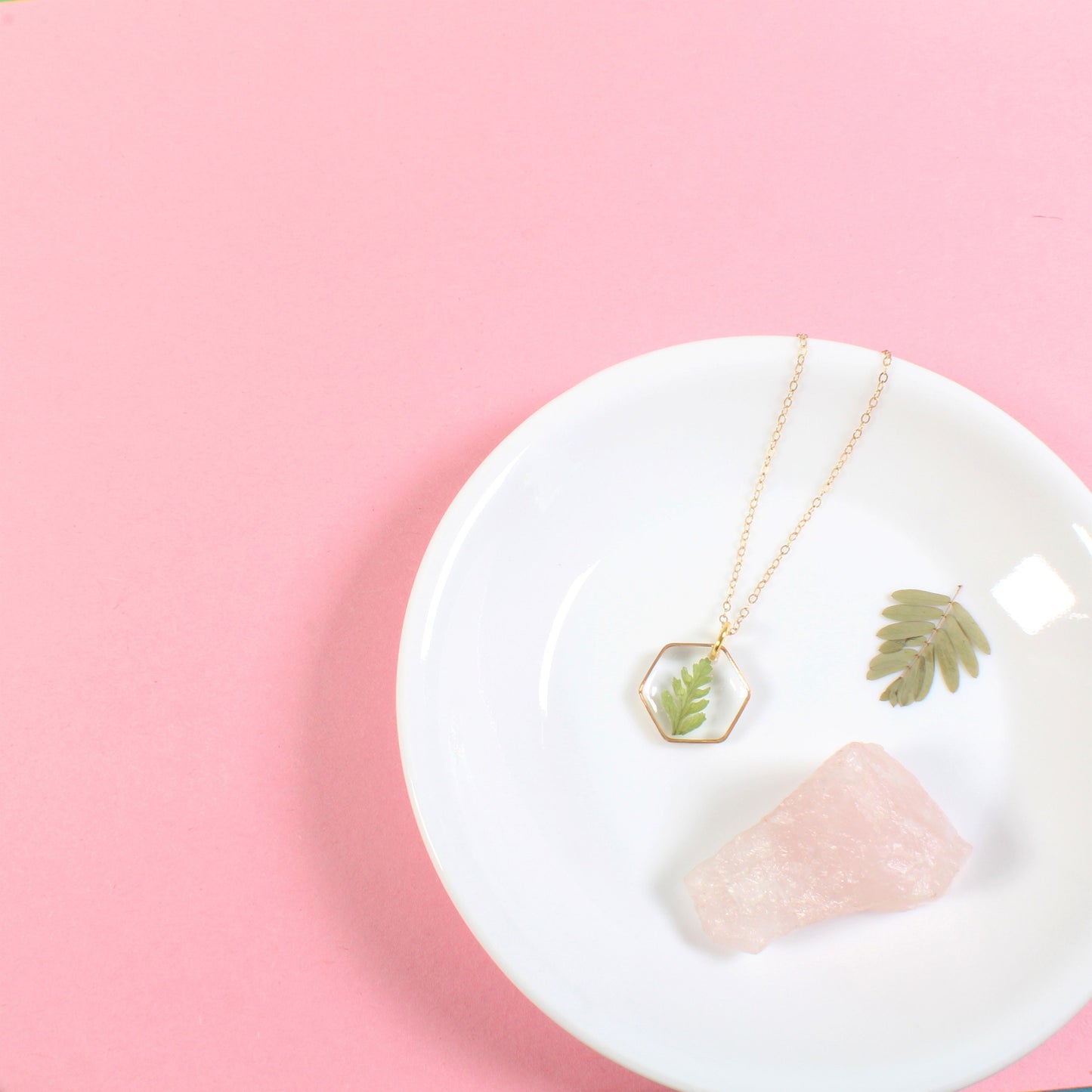 Real Fern Leaf Necklace, Small Hexagon Resin Jewelry, Pressed Flower Necklace, Handmade Fall Jewelry, Plant Lover Gift Dainty Nature Pendant
