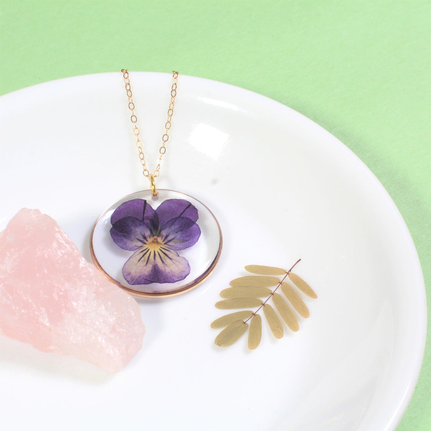Violet Necklace, Pressed Flower, Real Pansy Viola Jewelry, Dry Flower Resin, Handmade Pressed Flower Pendant, February Birth Flower