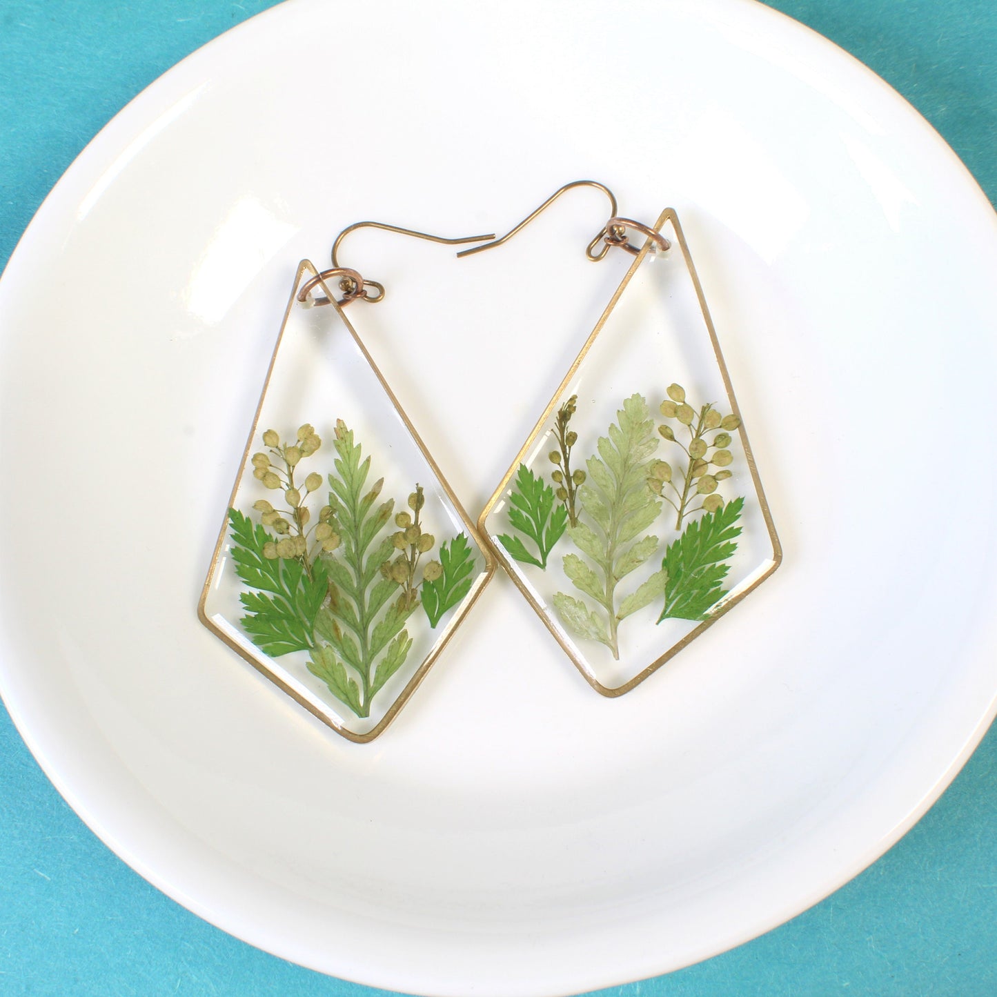 Fern earrings, large plant dangles, terrarium kite statement earrings, real leaf jewelry, resin, nature, forest, woodland, pressed flowers
