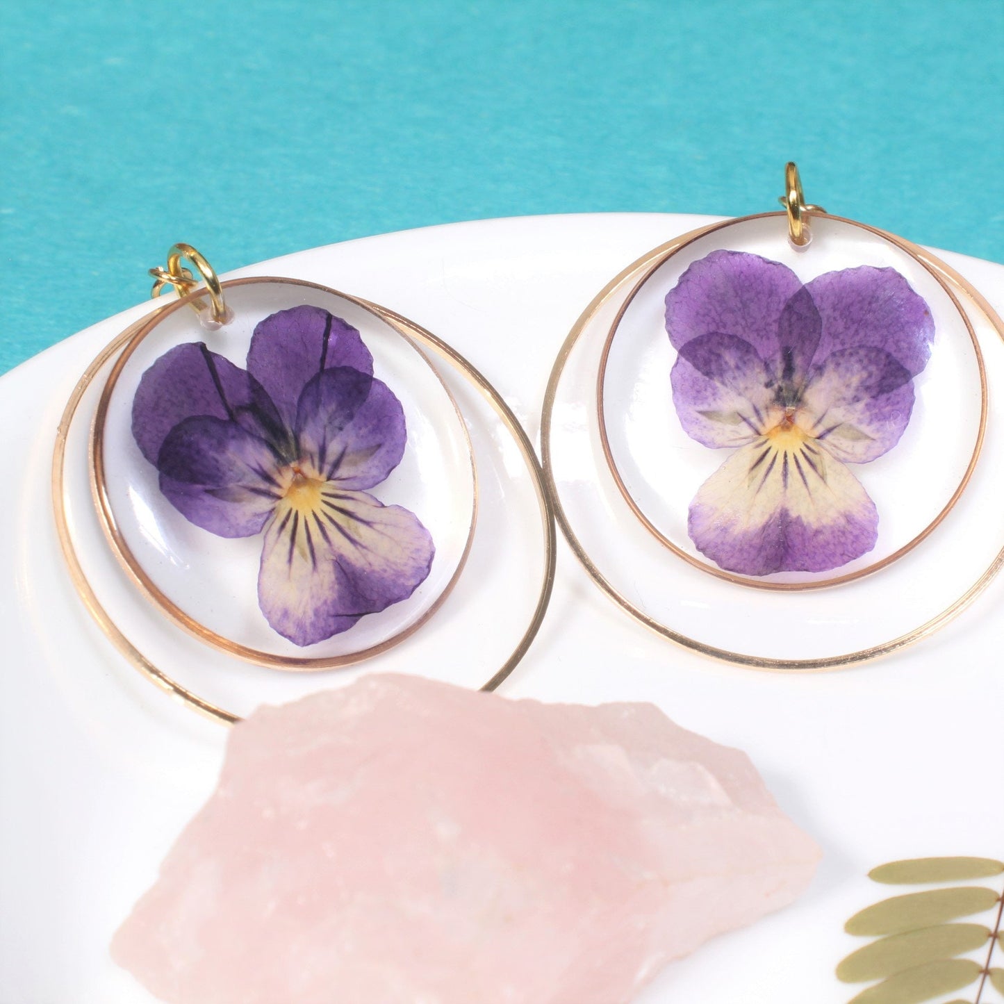 Pressed Flower Dangle Earrings, Large Violet Earrings, Real Purple Pansy Viola, Resin, Handmade Jewelry, February Birth Flower, Dried Flower