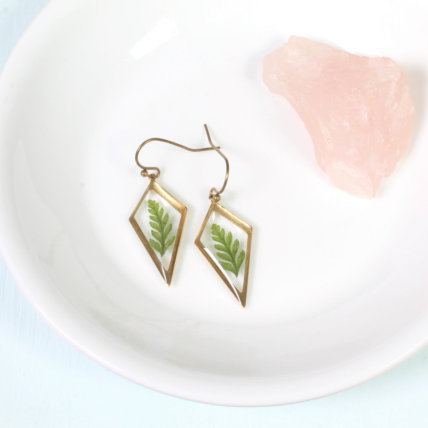 Fern earrings, little leaf jewelry, green plants, resin earrings, dainty, pressed flower earrings, handmade, small dangles, nature, forest