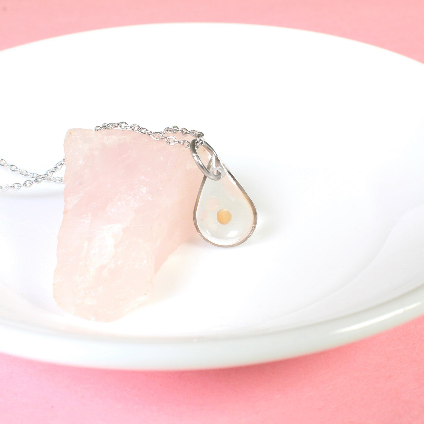 Mustard seed necklace, small teardrop pendant, faith necklace, Christian jewelry, mustard seed jewelry, clear resin, 14k gold filled, silver