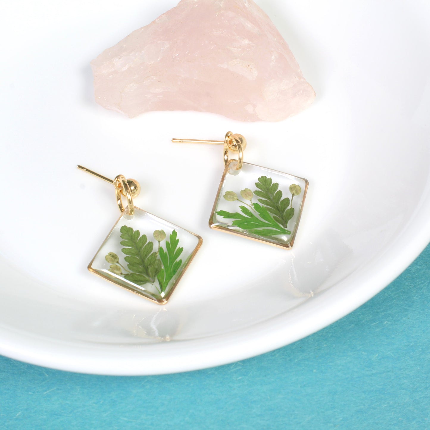 Square Mixed Fern Leaf Dangle Earrings