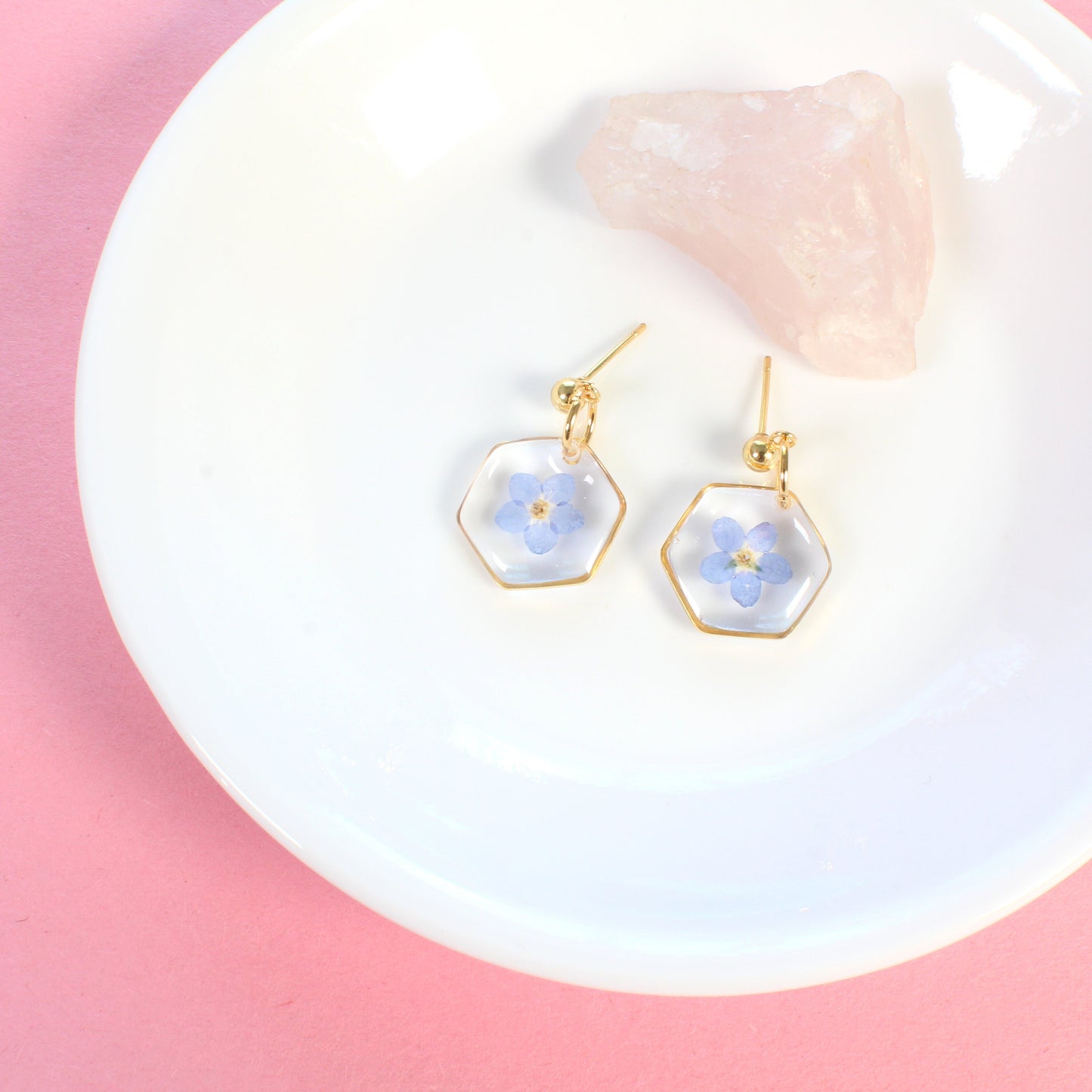 Pressed flower jewelry set, real blue forget-me-not necklaces, studs, dangles, Mother's Day gift, Anniversary gift, resin, forget me not
