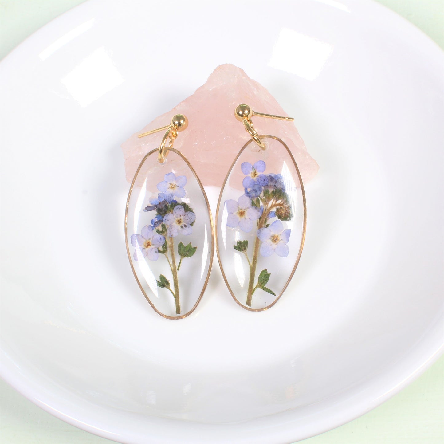 Oval Forget-me-not dangle Earrings