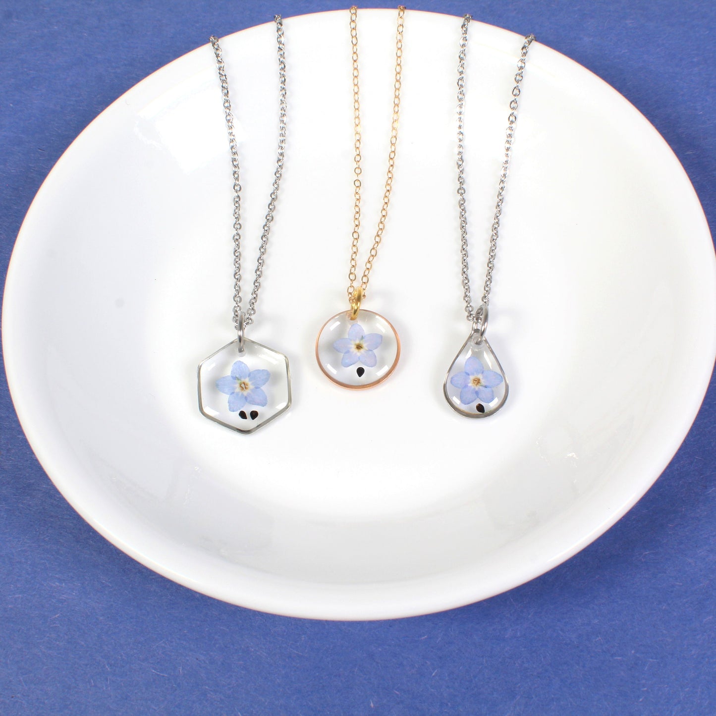 Small teardrop forget-me-not seed and flower necklace, forget me not pendant, miscarriage gift, loss, grief, remembrance, pressed flowers