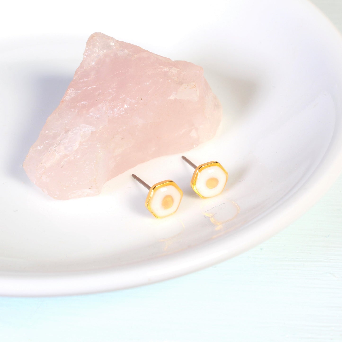 Mustard seed earrings, tiny hexagon stud earrings, hypoallergenic titanium, handmade gold faith jewelry, modern Christian gifts, religious