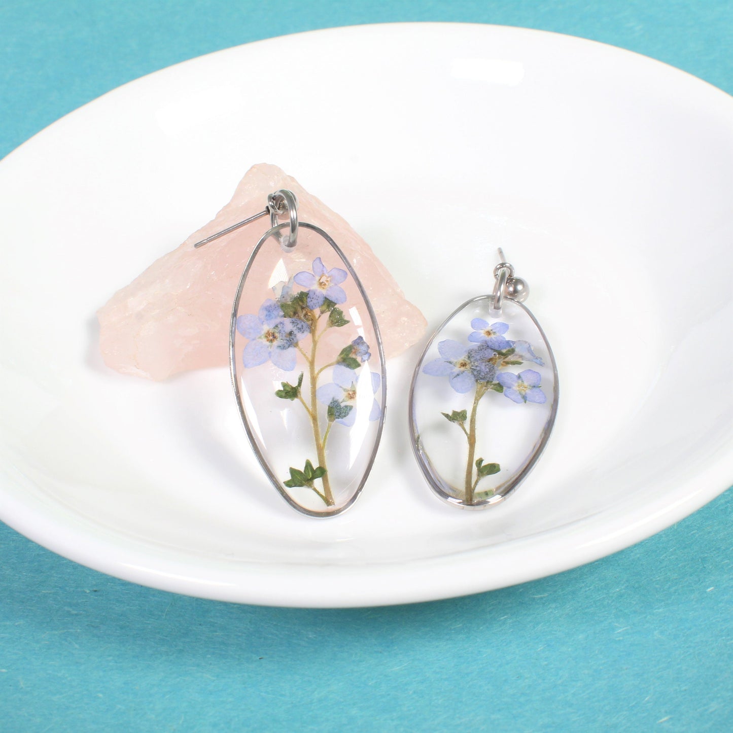 Oval Forget-me-not dangle Earrings