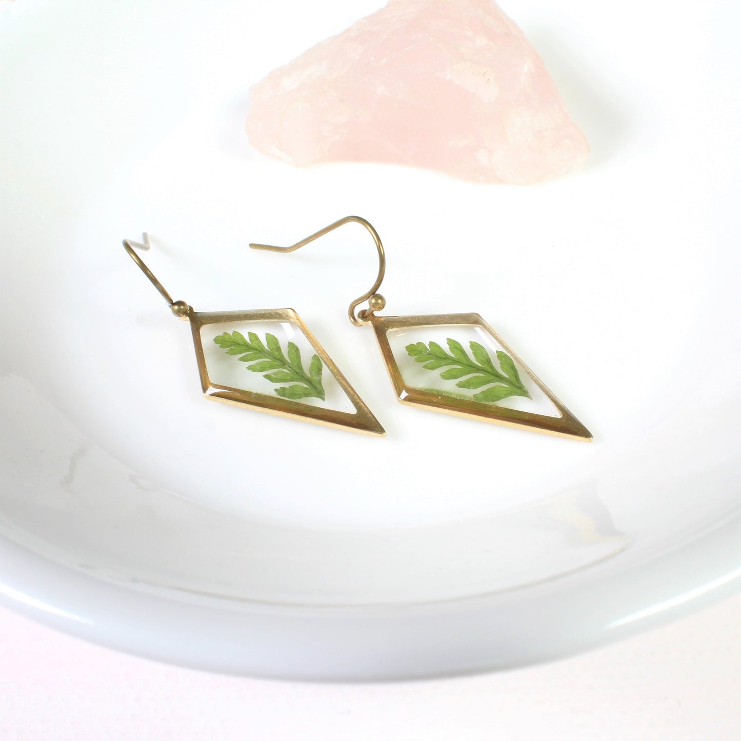 Fern earrings, little leaf jewelry, green plants, resin earrings, dainty, pressed flower earrings, handmade, small dangles, nature, forest