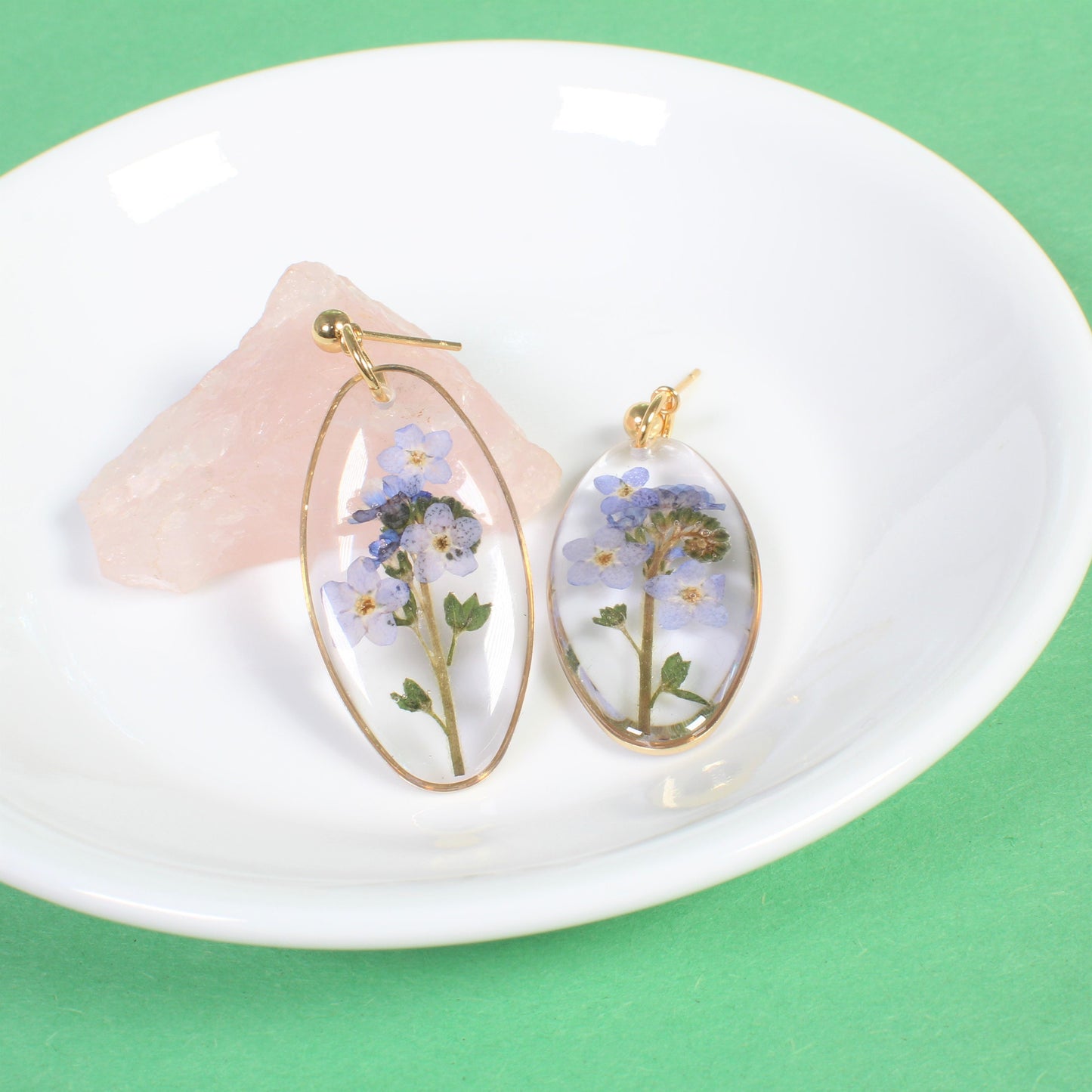 Oval Forget-me-not dangle Earrings