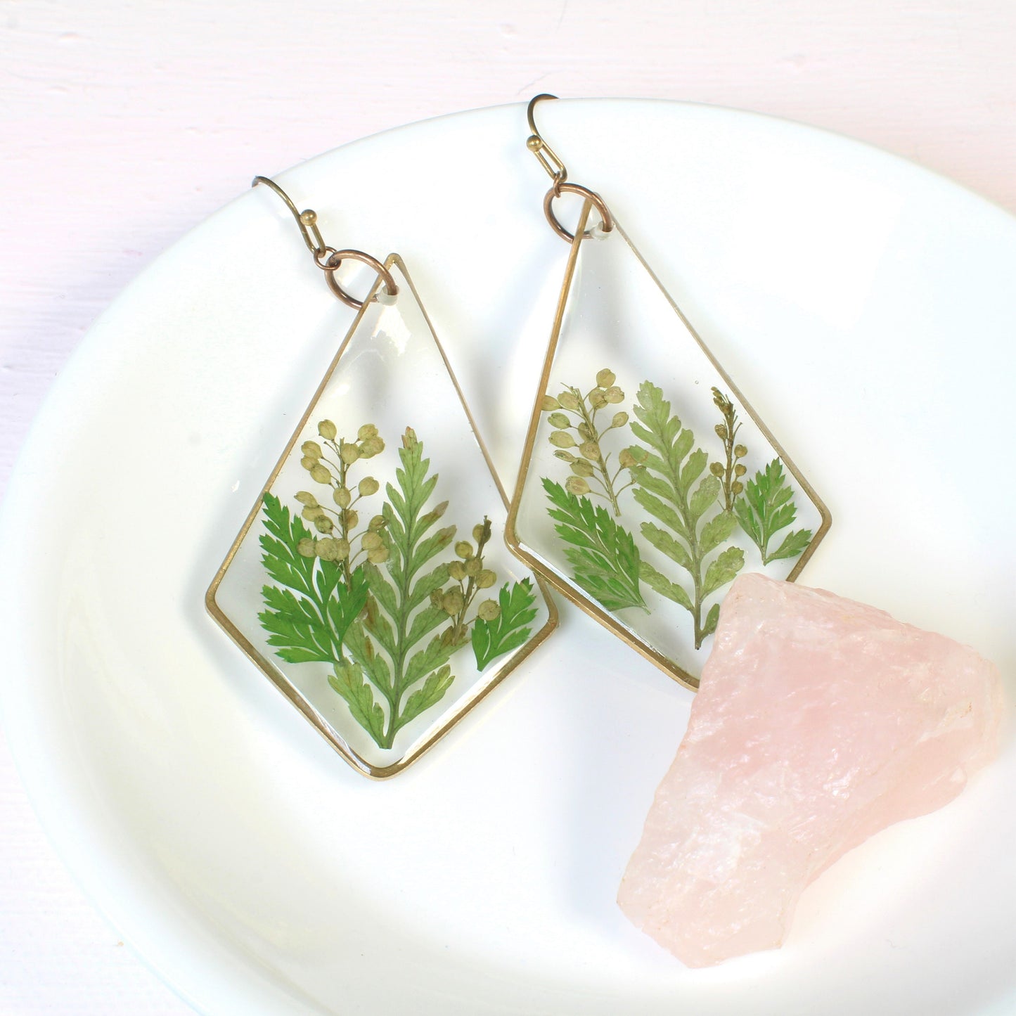 Fern earrings, large plant dangles, terrarium kite statement earrings, real leaf jewelry, resin, nature, forest, woodland, pressed flowers