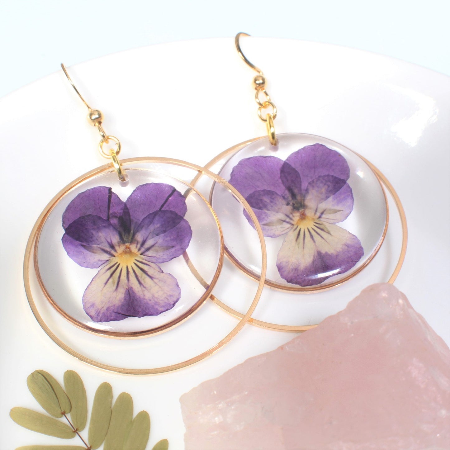 Pressed Flower Dangle Earrings, Large Violet Earrings, Real Purple Pansy Viola, Resin, Handmade Jewelry, February Birth Flower, Dried Flower