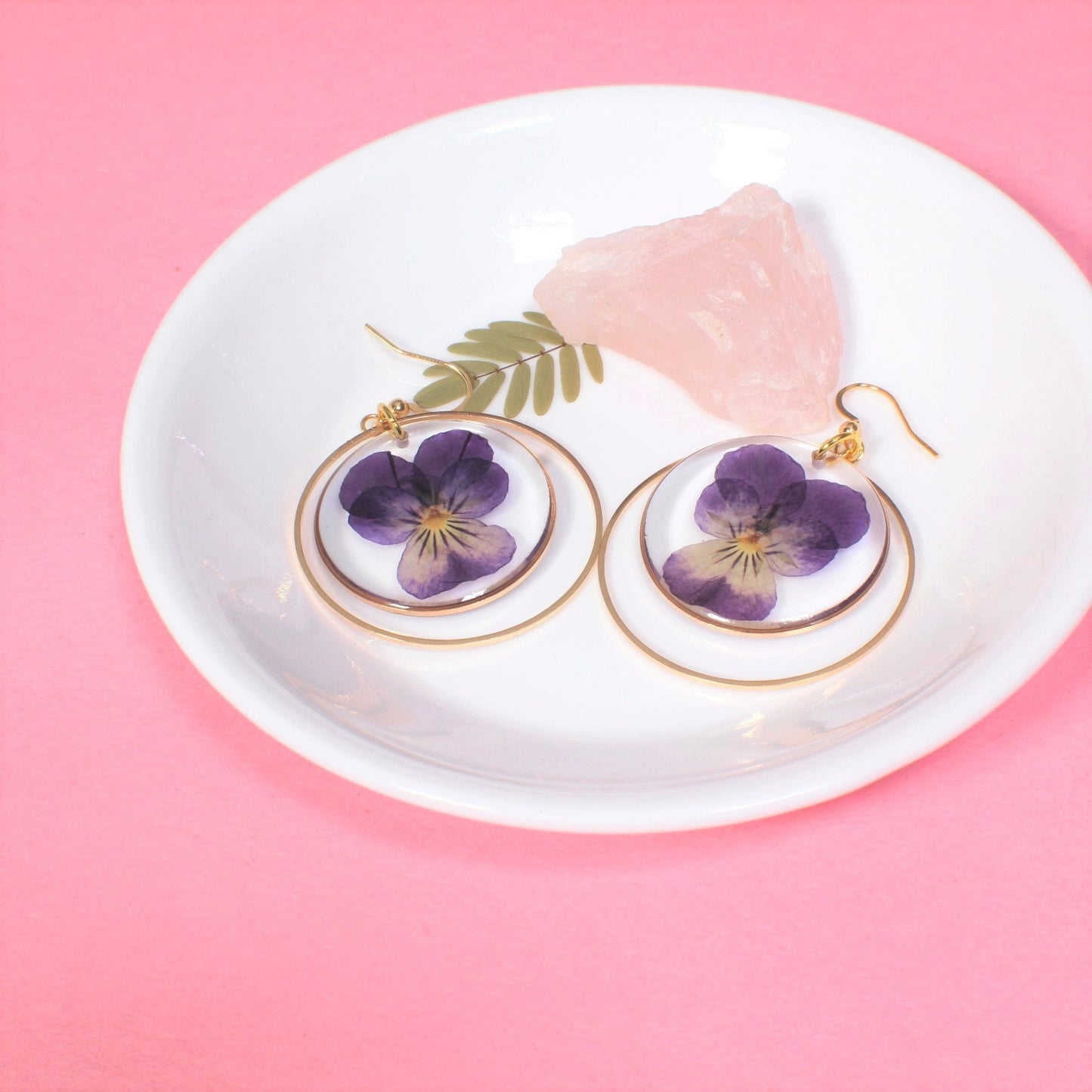 Pressed Flower Dangle Earrings, Large Violet Earrings, Real Purple Pansy Viola, Resin, Handmade Jewelry, February Birth Flower, Dried Flower