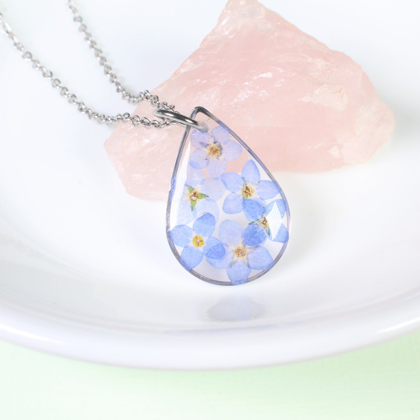 Small Teardrop Forget-me-not Pendant Necklace