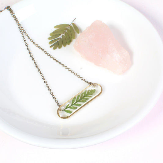 Oval Pressed Fern Leaf Necklace in Brass