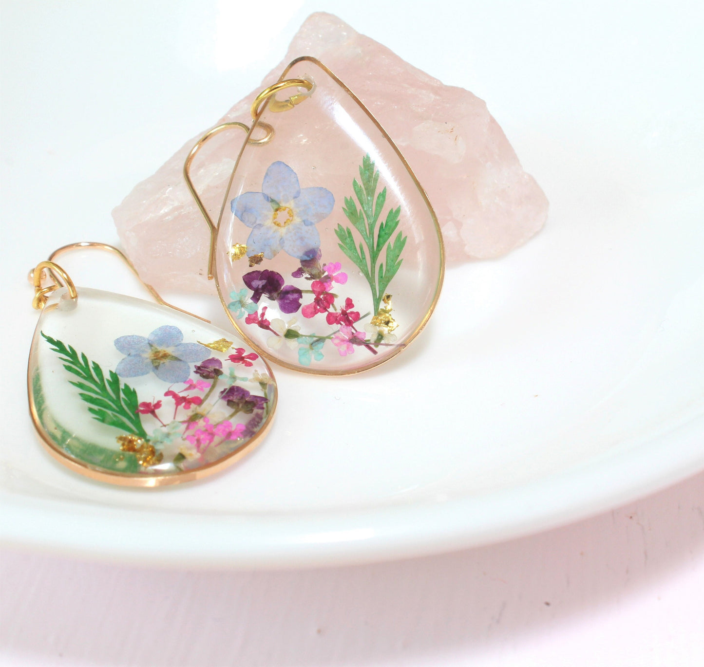 Pressed Flower Earrings, Large Teardrop Dangles, Dried Flower Jewelry, Resin Plant Earrings, Forget-me-not Earrings, Real Flower Jewelry