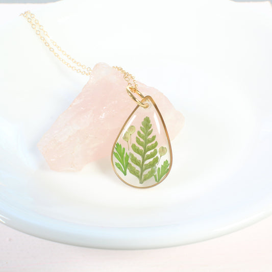 Pressed fern necklace, real plant jewelry, resin flower pendant, nature lover gift, hiker, gardener, forest, leaf, woodland, botanical, boho