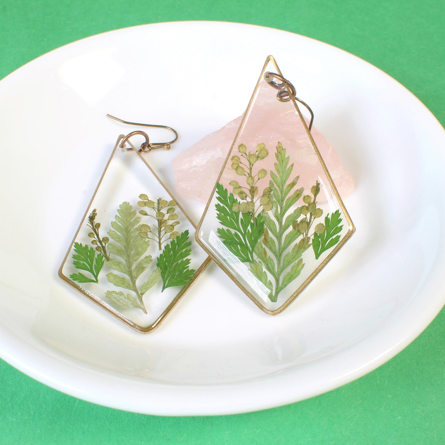 Fern earrings, large plant dangles, terrarium kite statement earrings, real leaf jewelry, resin, nature, forest, woodland, pressed flowers