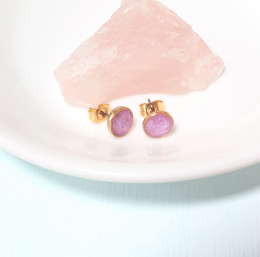 Small Modern Minimalist Lavender Studs | Resin Post Earrings | Hypoallergenic Titanium | Geometric | Gold Circles Lilac Mauve | Accent Posts