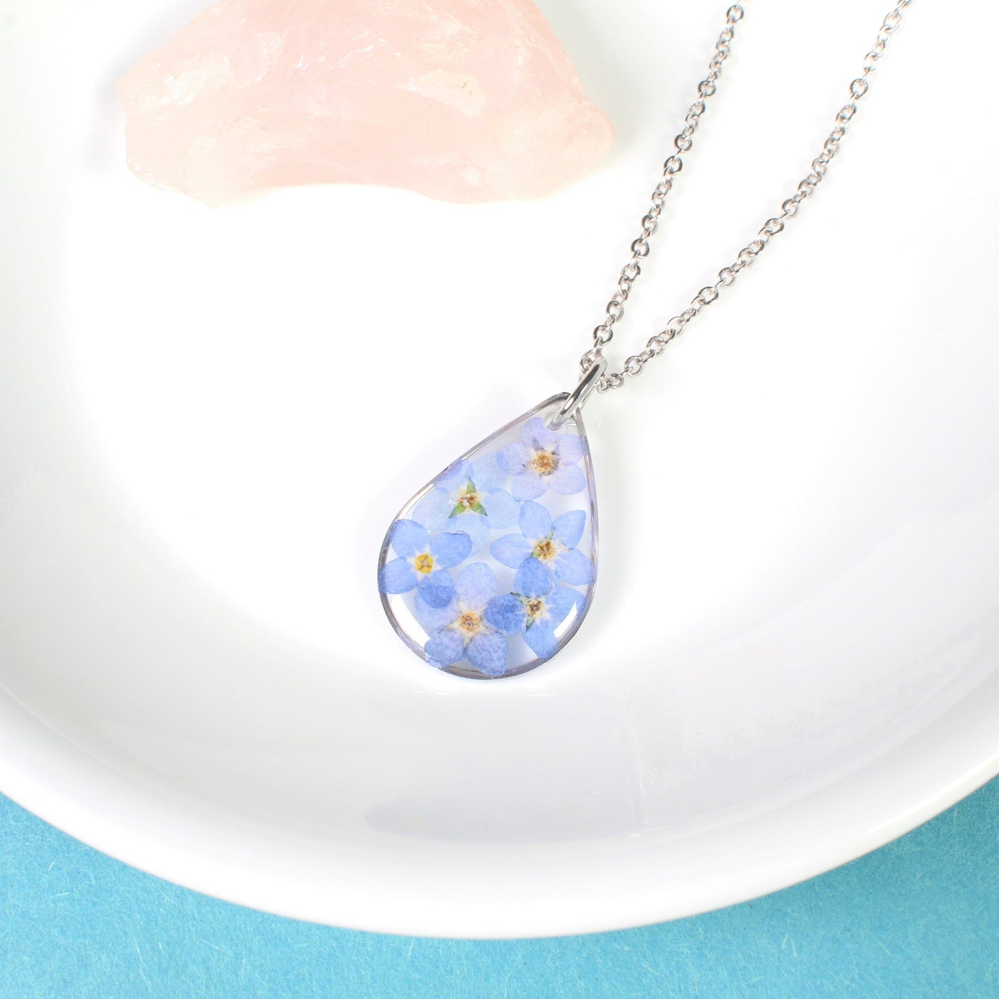 Small Teardrop Forget-me-not Pendant Necklace