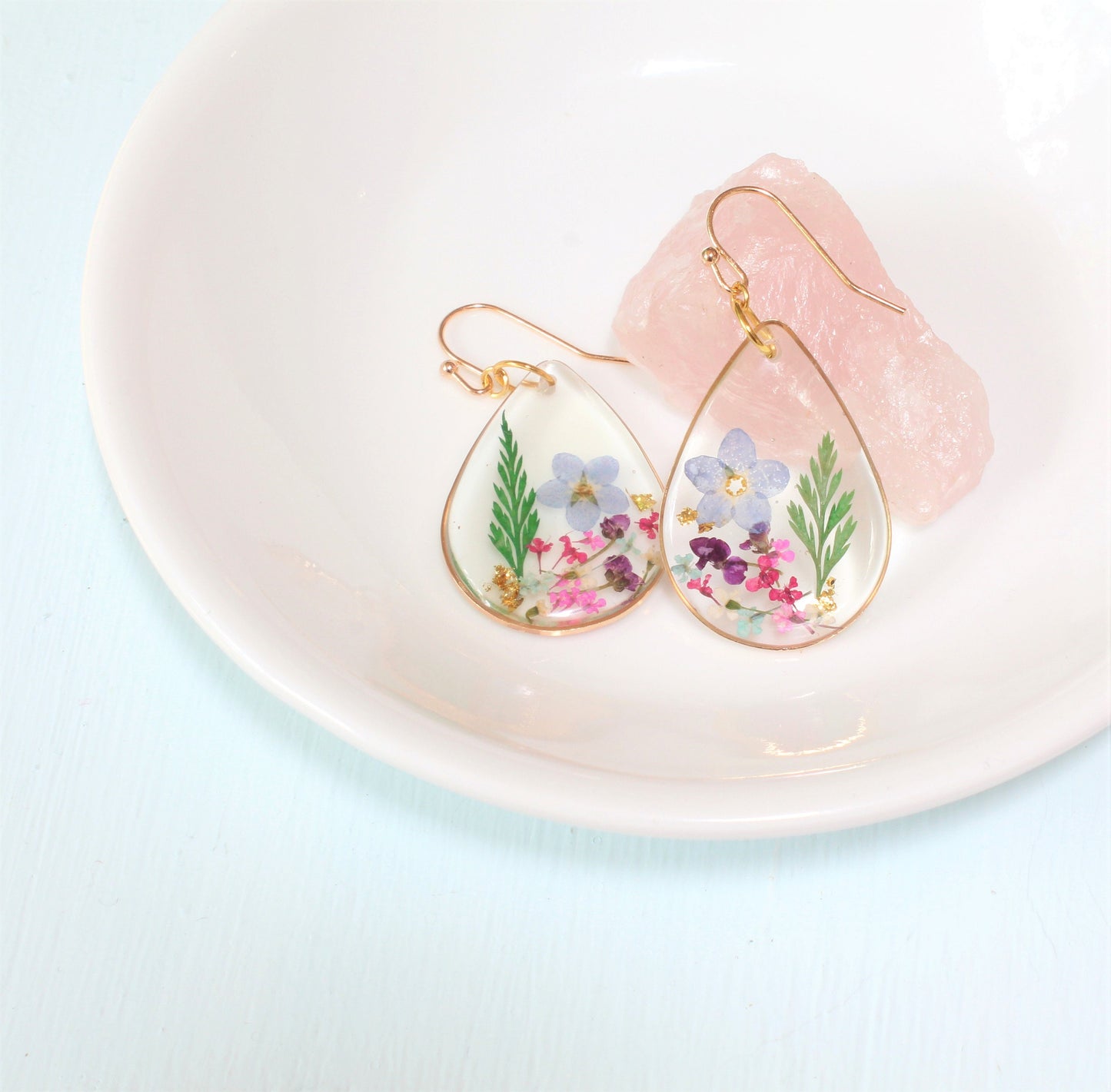 Pressed Flower Earrings, Large Teardrop Dangles, Dried Flower Jewelry, Resin Plant Earrings, Forget-me-not Earrings, Real Flower Jewelry