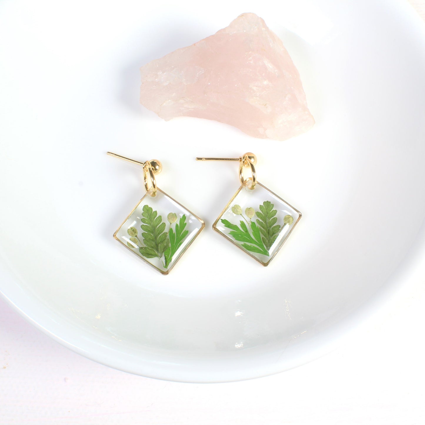 Square Mixed Fern Leaf Dangle Earrings