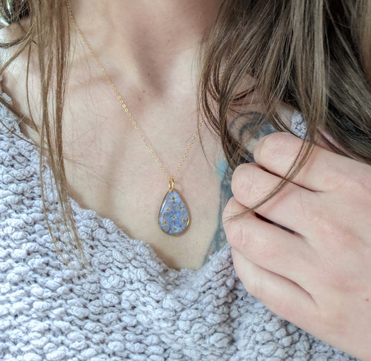 Small Teardrop Forget-me-not Pendant Necklace