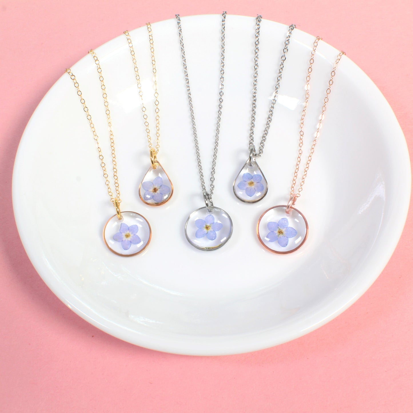 Small, Dainty, Real Pressed Forget-me-not Flower Necklaces