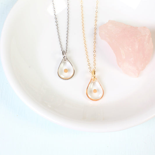 Mustard seed necklace, small teardrop pendant, faith necklace, Christian jewelry, mustard seed jewelry, clear resin, 14k gold filled, silver
