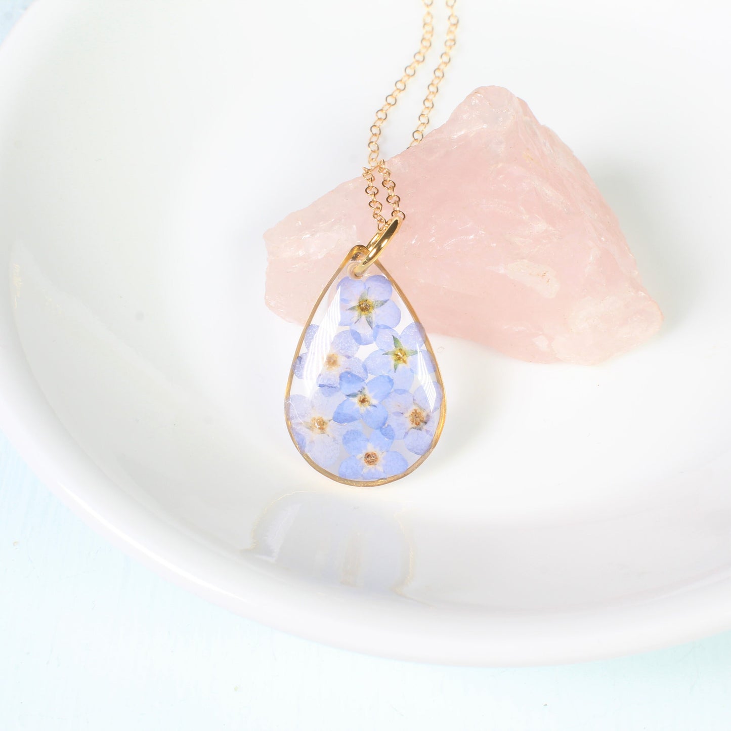 Small Teardrop Forget-me-not Pendant Necklace