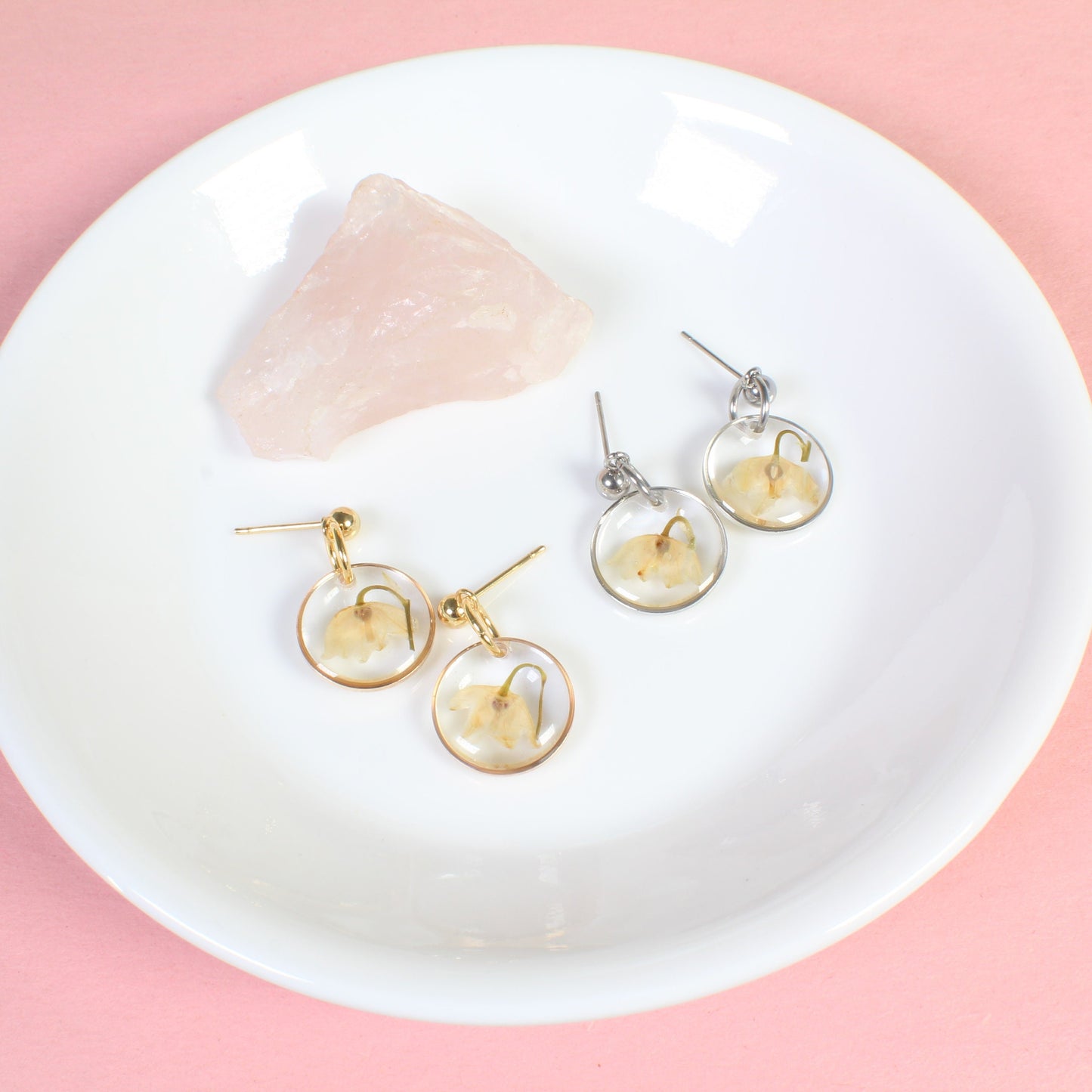 Small Lily of the Valley Pressed Flower Dangle Earrings