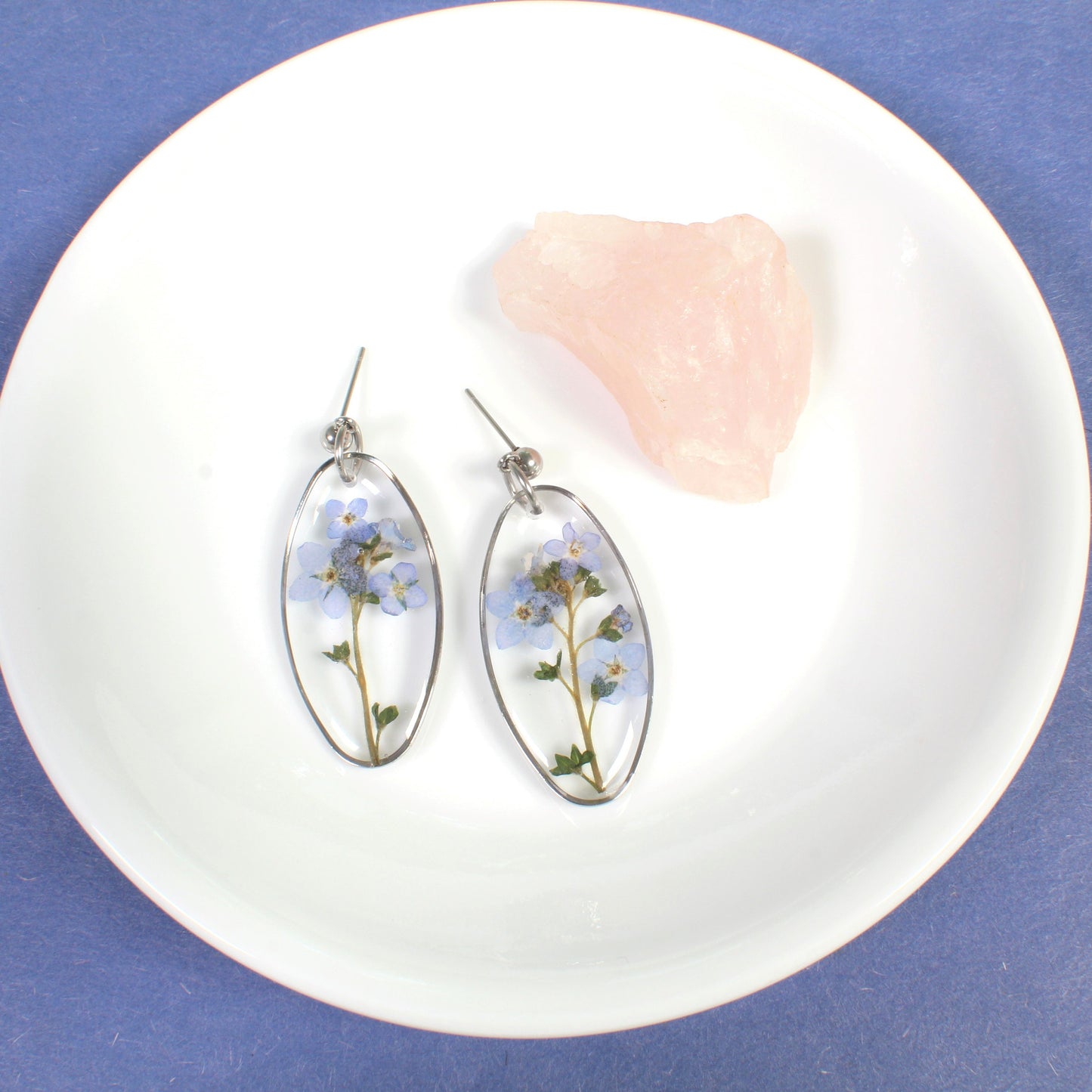 Oval Forget-me-not dangle Earrings