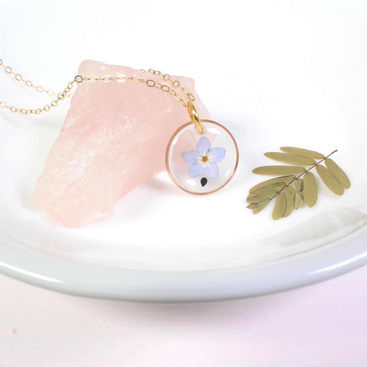 Small teardrop forget-me-not seed and flower necklace, forget me not pendant, miscarriage gift, loss, grief, remembrance, pressed flowers