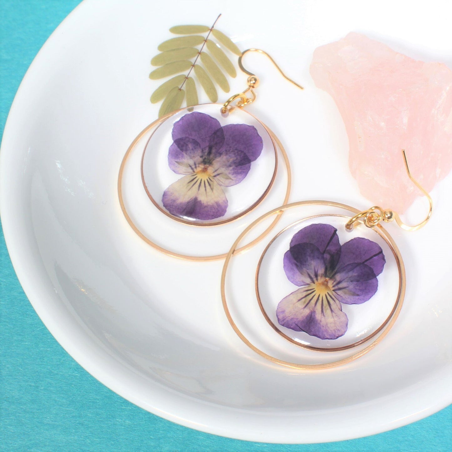 Pressed Flower Dangle Earrings, Large Violet Earrings, Real Purple Pansy Viola, Resin, Handmade Jewelry, February Birth Flower, Dried Flower