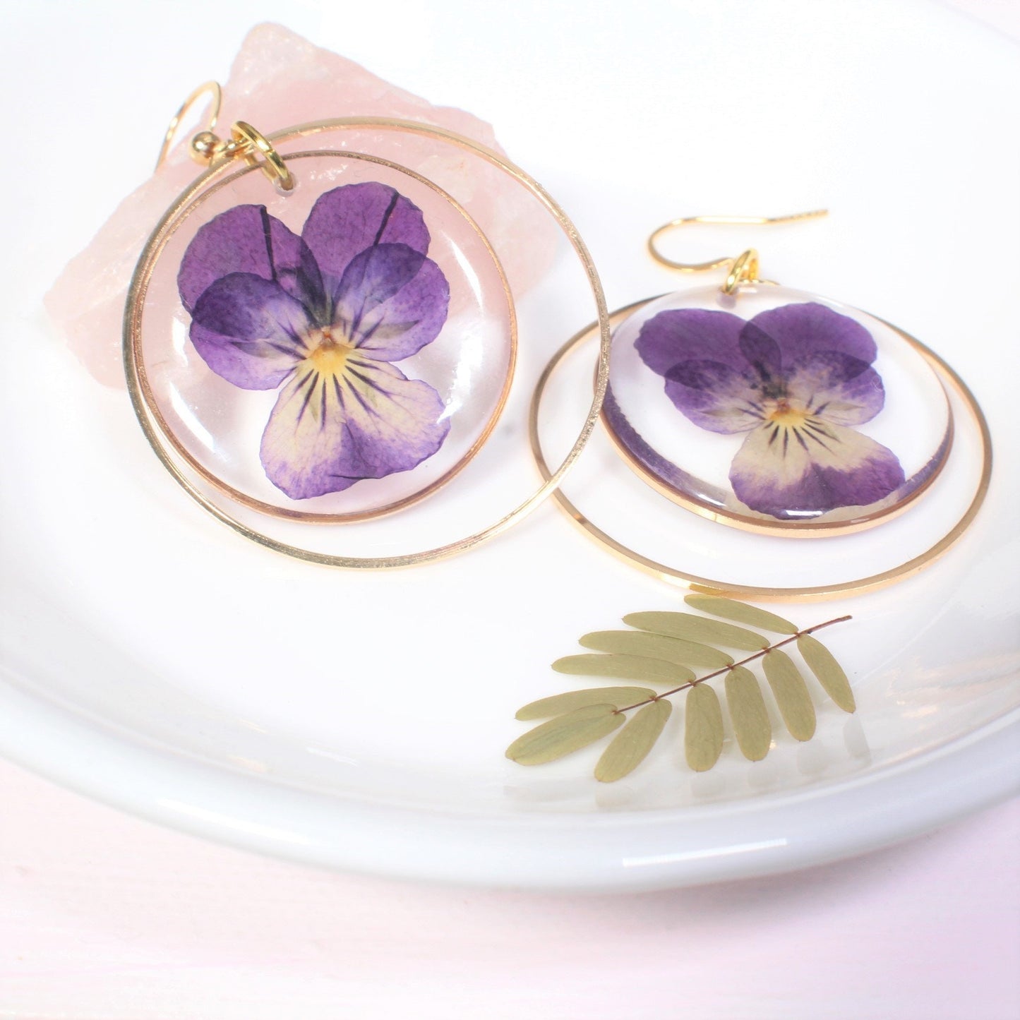 Pressed Flower Dangle Earrings, Large Violet Earrings, Real Purple Pansy Viola, Resin, Handmade Jewelry, February Birth Flower, Dried Flower
