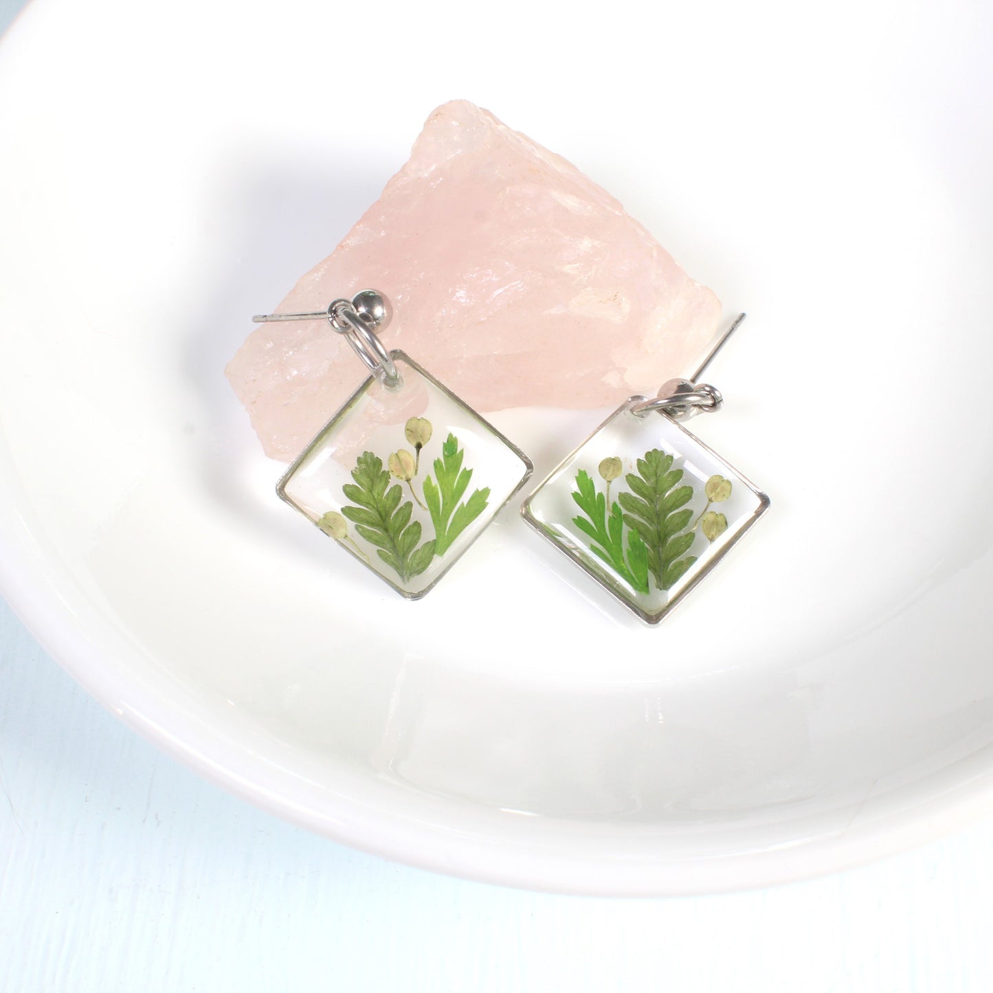 Square Mixed Fern Leaf Dangle Earrings
