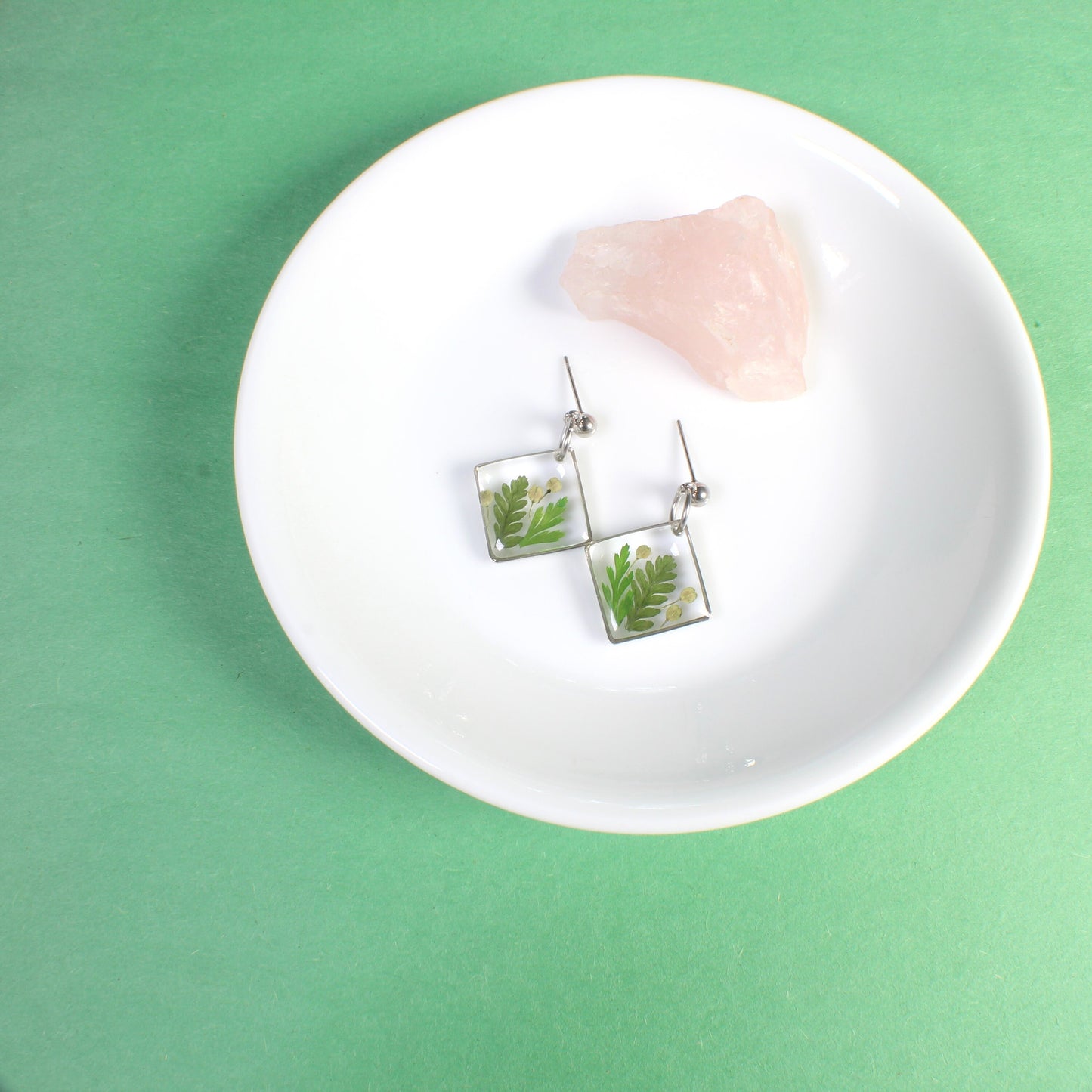 Square Mixed Fern Leaf Dangle Earrings