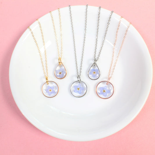 Small, Dainty, Real Pressed Forget-me-not Flower Necklaces